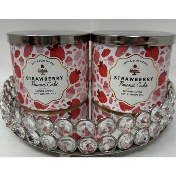 Lot of 2 ~STRAWBERRY POUND CAKE ~ 3 Wick Candle ~ Bath & Body Works ~ - Picture 3 of 5